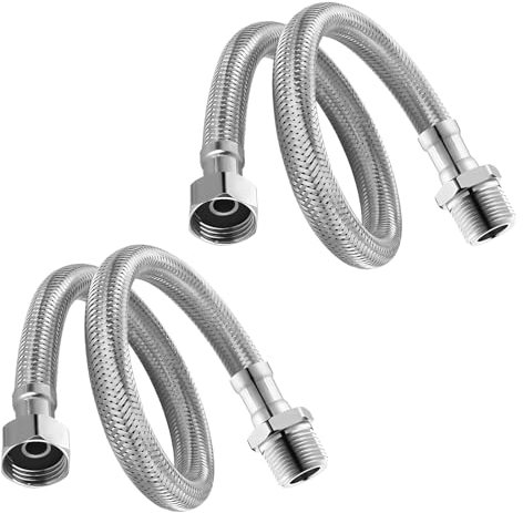 2 Pièces Tuyaux de Raccordement Flexibles Robinets, Tressé Acier Inoxydable Rallonge Lavabo Tubes, pour Salle de Bains Robinets de Toilettes (Filetage intérieur 3 points Filetage extérieur 4 points)
