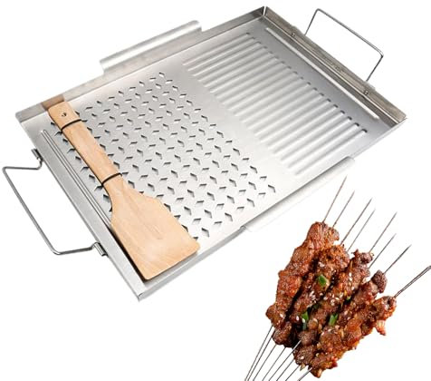 Plancha Para Cocina - Sartén Para,Utensilios de Acero Inoxidable con Asas para Interiores Exteriores Barbacoa y Camping