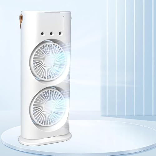 Aire acondicionado portátil, 4 en 1, mini ventilador de refrigeración con nebulización de agua, 3 velocidades, aire evaporativo, ventilador de mesa para casa, oficina, habitación (blanco 2)