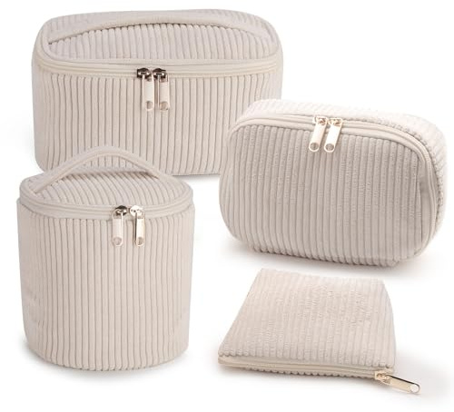Cong.Lai 4er Set Kosmetiktasche Kulturtasche Damen: Kulturbeutel Make Up Tasche - Tragbare Schminktasche Makeup Bag Kinder Waschtasche Groß für Alltag und Reisen (Beige)