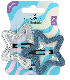 invisibobble Clipstar Starlight Serenade (2 Teile) – Haarspange Damen im Stern-Design – Große Snap-Haarklammern in Denim & Glitzer – Für dickes & dünnes Haar – Haaraccessoire für trendige Looks