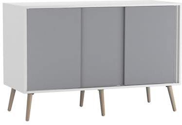 URBNLIVING 3-Door Sliding Sideboard Cabinet with Wooden Legs, Modern Cupboard, Credenza for Living Room, Dining Room or Office, Storage Organizer with Stylish Sliding Doors, Mix & Match Colour Combos