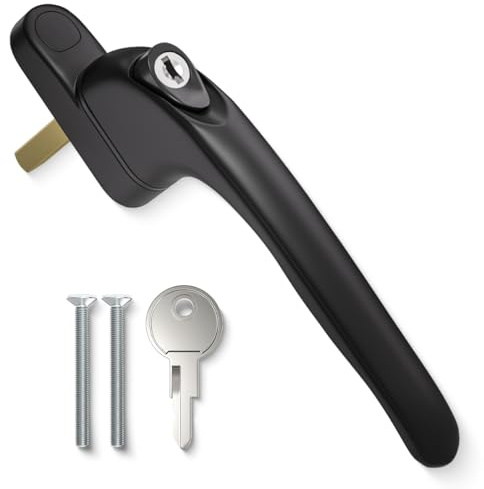 Bwintech 1 Pcs in-Line Black UPVC Aluminium Window Handle, 43mm Spindle for Indoor and Outdoor UPVC Window