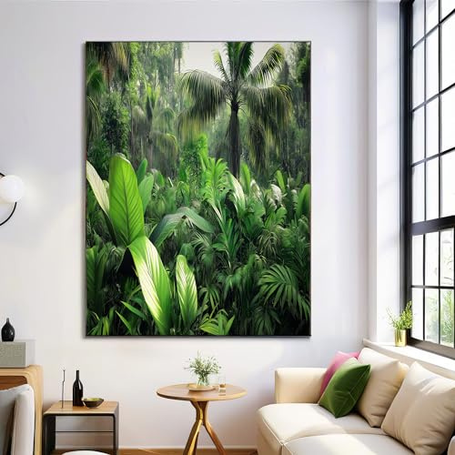ANALTIRCE Palme Breite Blätter Leinwand Malerei Gedruckt Wandkunst Bild Üppiger Tropischer Regenwald Für Wohnzimmer Wohnkultur Schlafzimmer Büro Moderne Deko 50×70 cm Rahmenlos Kunstdruck Grün