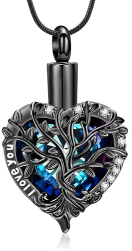 AIWENXI Arbre de Vie Crémation Bijoux pour Cendres Forme de Cœur Cendres Colliers pour Hommes Femmes Amour Un Souvenir Cadeaux Urne Commémorative Cendres Pendentif Bijoux - I Love You