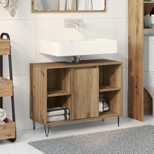 IBUQDDV Meuble de salle de bain en chêne MDF standard avec porte coulissante et espace de rangement, meuble de salle de bain pour un rangement et une organisation élégants
