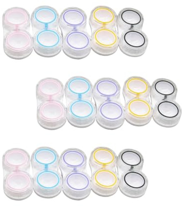 CATIEBYE 15pcs Leak-Proof Contact Lens Case Dual Storage Box, Portable Lens Organizer with Pink Blue Purple Yellow Black, Suitable for Travel and Daily Use