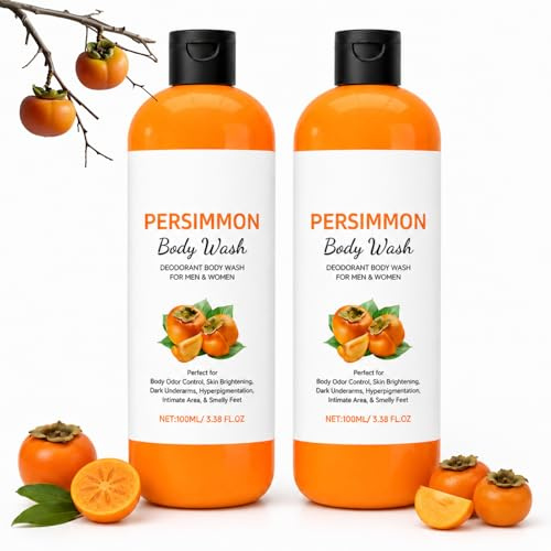 2PCS Persimmon Body Wash for Full-Body Odour Control, Advanced Refreshing Formula to Brighten Underarms and Revitalise Stressed Feet, Deep Cleansing & Moisturising for Men & Women