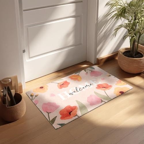 Rutschfeste Sauberlaufmatte innen - Blumen Home 50 x 70 cm (Rechteckig) | Miabella Türmatte rutschfester Läufer Wohnraum Fußmatte extrem saugfähiger Küchenläufer waschbar bei 30°C Schmutzfangmatte
