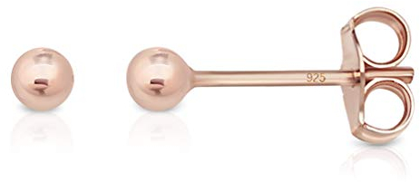 DTPsilver® Orecchini Oro Rosa Placcato - Orecchini a Pallina Argento 925 - Orecchini a Sfera Piccoli Placcati Oro Rosa - Orecchini Donna Argento 925 Piccoli - Diametro 3 mm
