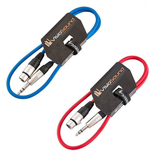 VisioSound 2 x Female XLR to 6.35mm Stereo Jack Lead/Balanced Signal Patch Cable / 2 Pack 1m Blue/Red