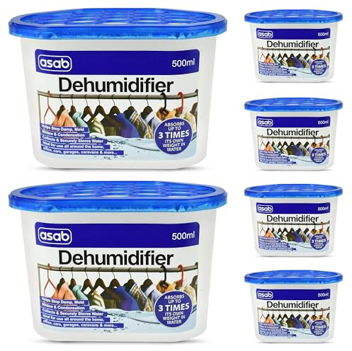 ASAB Dehumidifier Box Scented Desiccant Moisture Removal Damp Trap with Hydrophilic Crystals 500ml Disposable Dehumidifier Portable Condensation Remover for Bathrooms and Basements (Original 6 Pack)