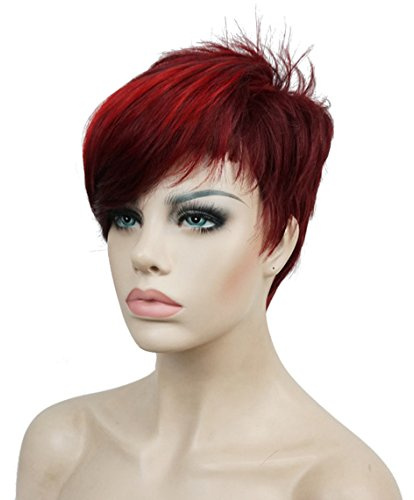 Lydell Short Asymmetry Side Bang Straight Wig Full Synthetic Wigs (99J-20C)