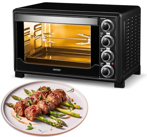 MPM MPE-05T MPE-05/T Horno Eléctrico de Sobremesa Convección 32 litros, Acero Inoxidable, Asador de Pollo, Temporizador, Ajuste de Temperatura,Negro, 1600W, 1600 W, 0 Decibeles