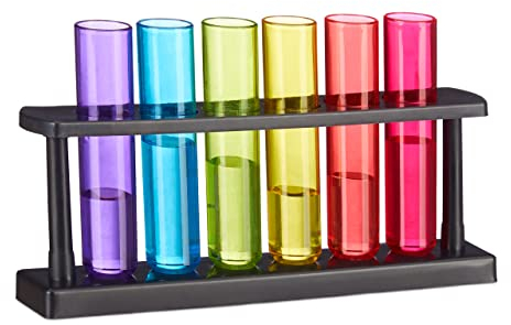 Relaxdays Set de 60 Vasos para chupitos con Forma de Tubo de ensayo, con Soporte, Plástico, 4 cl, Multi-Color