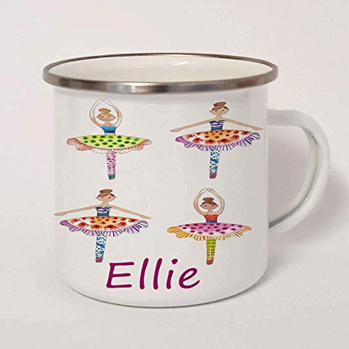 Tigerlilyprints Personalised Kids Enamel Camping Mug – Custom Name Cup – Double Sided Print – Lightweight Outdoor Mug for Children (Age 3+) – 10oz Metal Tin Mug