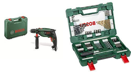 Bosch 0603131000 Trapano Battente UniversalImpact 700, W, 230 V, Verde + 2607017195 Set di Punte, Trapano e Chiavi, 91 pezzi