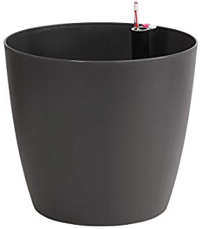 Dehner Pflanztopf Mila mit Selbstbewässerungs-System, Ø 35 cm, Höhe 30 cm, Kunststoff, anthrazit