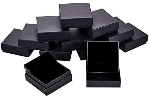 BENECREAT 12 Pack Negra Caja de Joya Caja de Cartón Craft con Almohadilla de Terciopelo Elegante para Presentación de Anillo Pendientes Collar 10x10x3.5cm