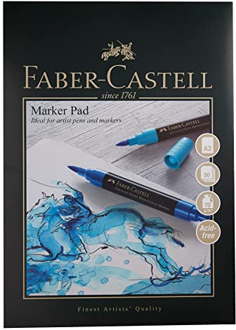 Faber-Castell Art & Graphic Marker Pad, A2, Acid Free Gummed Paper, 70 GSM, 50 Sheets For Pitt Pens, Markers, Watercolour Pens And Pencils, Fineliners, Sketching, Art, Craft, Home, School, Students
