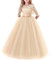 Little Big Girls Lace 3/4 Sleeve Dress Wedding Bridesmaid Holy Communion Evening Party Long Maxi Dresses Baby Child Princess Pageant Birthday Prom Carnival Christmas Ball Gown Champagne 11-12 Years