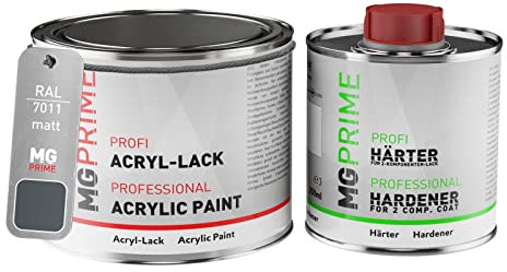 RAL 7011 Gris fer/Iron grey Peinture acrylique mate Pot de 0,75 litre / 750 ml, y compris le durcisseur