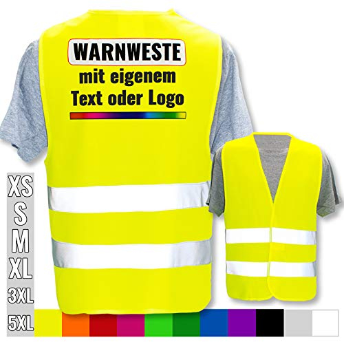 Warnweste selbst gestalten mit eigenem Aufdruck * Bedruckt mit Name Text Bild Logo Firma, Farbe & Größe:Gelb/Größe XL/XXL, Position & Druckart:Rücken/Premium-Druck