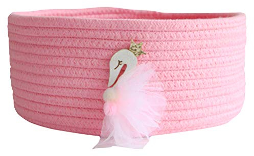 Inwagui Baumwolle Seil Korb Baby Aufbewahrungskorb Geflochten Aufbewahrungsbox Schwan Deko Organizer für Wohnzimmer Desktop Kinderzimmer - Rosa