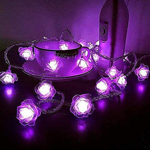 Luci di fiori di rosa, 16ft / 5m 20 LED Luci a corde impermeabili con rose rosa per matrimonio San Valentino Giardini Festa Festa Natale (Viola)
