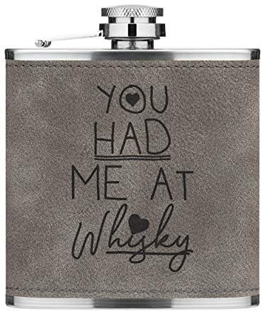You Had Me à Whisky 6oz Cuir PU Hip Flasque Gris Luxe