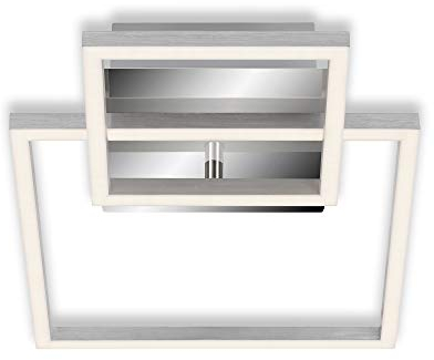 Briloner Leuchten - Deckenleuchte, Deckenlampe dimmbar, inkl. Memoryfunktion, 1 LED-Modul drehbar, 19,6 Watt, 1.500 Lumen, 3.000 Kelvin, Chrom-Alu, 358x260x75mm (LxBxH), 3118-018
