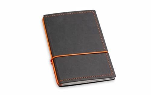 X17 Notizbuch A6, schwarz + orange; Vegan! aus Deutsches Zellulose-Material. Austauschbare Notizhefte (blanko, kariert) mit Doppeltasche, Made in Germany