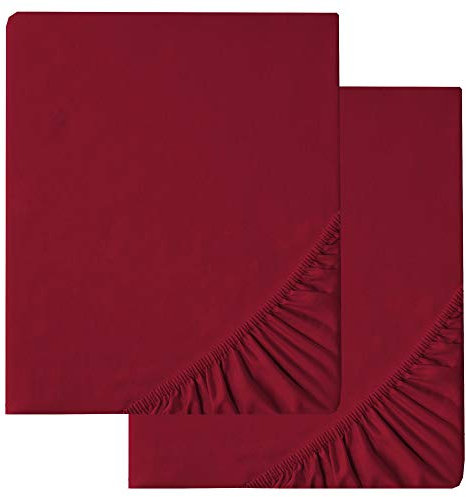 aqua-textil Luxury Bettwäsche zum Kombinieren Doppelpack 140 x 200 cm Spannbettlaken Bordeaux rot Baumwolle Mako Satin Bettlaken