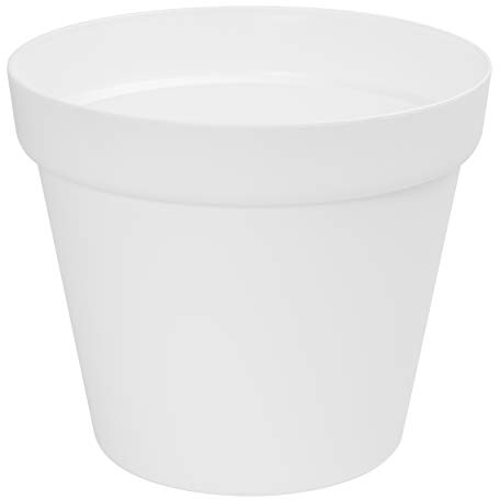 botle Macetero redondo de plástico, Maceta, terracota, alféizar de ventana, terraza, jardín, jardín de invierno, 8 colores, 4 tamaños (blanco, 34 cm)
