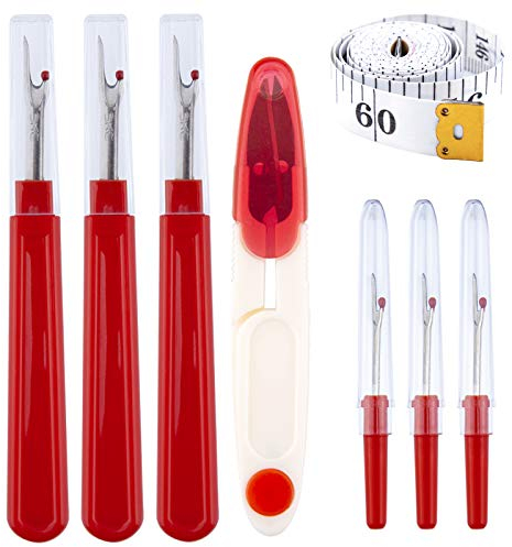 LUTER 8 Pezzi Kit di Taglia-Cuciture per Cucito - 3 Taglia Imbastiture 7 mm 3 Ripper per Cucitura 13 mm, 1 Forbici da Cucito, 1 Metro a Nastro 150 cm - Rosso