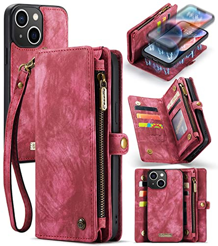 UFinetech Magnetic iPhone 11 Pro Max Case Wallet Card Holder TPU Bumper Leather Lanyard Folio Zipper Durable Luxury Women Men 2020 Detachable 2-in-1 Purse Cover Shell for iPhone 11 Pro Max 6.5 Red