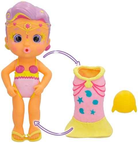 BLOOPIES Meerjungfrauen Magic Tails Audrey I Meerjungfrauen Puppe mit Abnehmbarer Schwanzflosse und Wasserfreund; Wasser Spritzen und Blasen Machen – Badespaß für Kinder ab 18 Monaten.