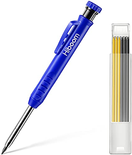 Hiboom Solider Tischler Bleistift Set für Konstruktion mit 7 Ersatzmine Eingebauter Anspitzer, Langnasiger Tiefes Loch Mechanischer Bleistift Marker Markierung Werkzeug für Architekt (Blau)