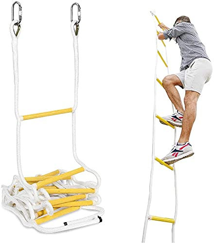 Feuerschutzleiter, 4 m, Notfallleiter mit Karabinern, Mehrzweck-Evakuierleiter, 4 m
