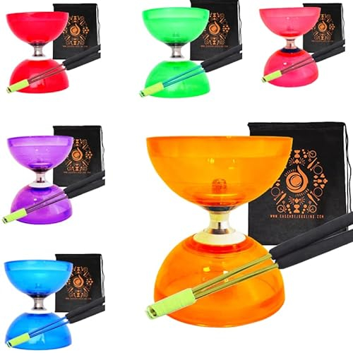 Juggle Dream Ensemble de diabolo à triple roulement à quartz avec baguettes en aluminium « métal », corde de diabolo et sac de transport en cascade (orange avec baguettes dorées)