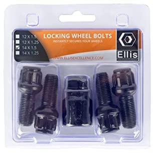 Ellis Excellence Set of 4 M14 x 1.5 Radius Alloy Wheel Locking Bolts - Black (28mm Thread)