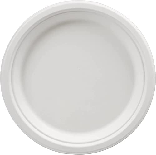 Ask Packaging Strong Paper Plates (10 Inch / 50-Pack) 100% Compostable Heavy-Duty Eco-Friendly Disposable Bagasse Plates, Made of Natural Sugarcane Fibers – 10 Biodegradable Christmas Party Plate
