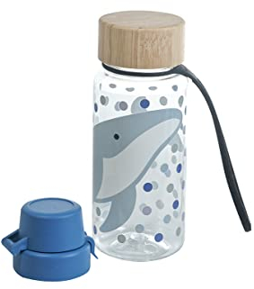 Kindsgut Gourde en Tritan avec couvercle en bambou et languette en silicone, capacité 400 ml, couleurs discrètes et beau design, Baleine