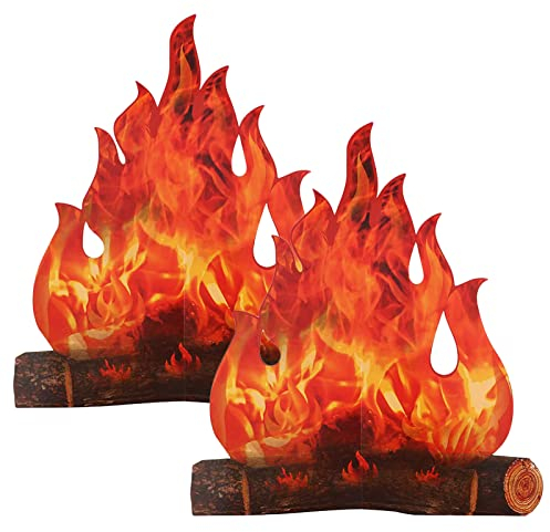 SHULLIN 2 Stück 3D Dekorative Pappe Lagerfeuermittelstück Künstliches Feuer Gefälschte Flamme Papier 30×27cm Party Dekorative Flamme Fackel Gut für Halloween-Feuer Feuerdekoration