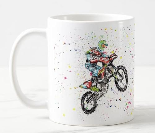 Motorcross Sport - Taza de acuarela, diseño pintado a mano, color blanco, para regalo de cumpleaños, trabajo, oficina, Navidad, té, café (blanco)