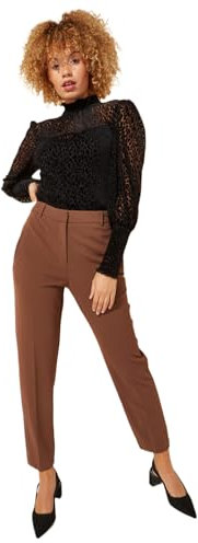 Roman Originals Work Trousers for Women UK Ladies Office Smart Stretch Suit Pants Slacks Cigarette Straight Leg Tailored High Elasticated Waist Ankle Grazer Slim - Long Chocolate (31 inch) - Size 8