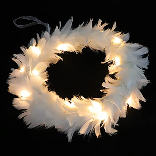 OSALADI Tür Anhänger Weißer Federkranz Für Die Haustür Beleuchteter Christbaumschmuck Für Innen- Außenbereich Wand Fenster Party Hängende Dekoration 30 cm Weihnachtskranz
