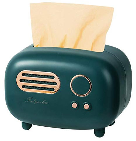 Scatola di Tovaglioli, Scatola di Fazzoletti Modello Radio retrò Porta Salviette Dispenser di Fogli per Asciugatrice da Tavolo Portatovaglioli Decorativo per Ufficio Domestico e (Uccello Lago Verde)