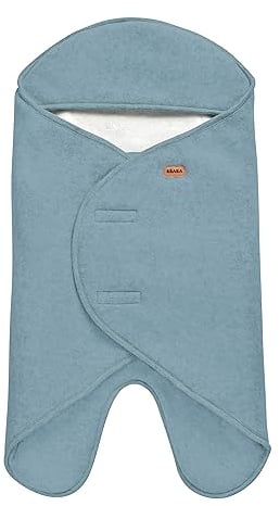 BÉABA, Babynomade Double Fleece, Baby Winter Wickeldecke, Autositz/Kinderwagen/Gondel/Transat, Weich, Warm, Wasserabweisend, Atmungsaktiv, Passt durch Gurte, Blau/Weiß,0-6 Monate
