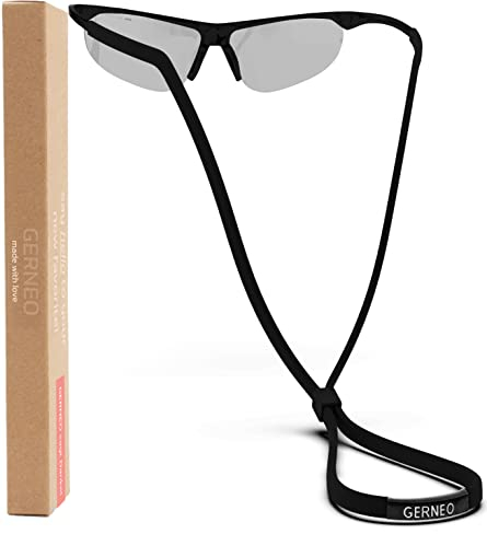 GERNEO® - ORIGINAL – zuverlässiges Sport Brillenband aus Stoff – wasserfestes Brillenband & fester Halt für Sportbrillen, Sonnenbrillen & Lesebrillen (Dunkelschwarz)